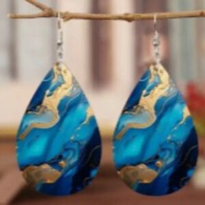 PU Leather Waterdrop Dangle Earrings - Drop & Dangle, Irregular Blue Pattern